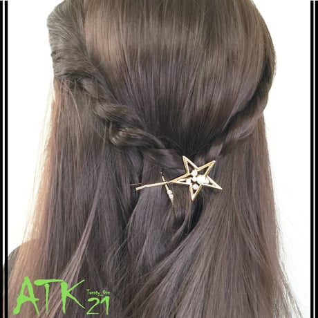 (2点セット)スター 星 パール オーロラ ビジュー ゴールド ヘアピンセット 髪どめ 前髪 レディース ヘアアクセサリー ：HAS17202