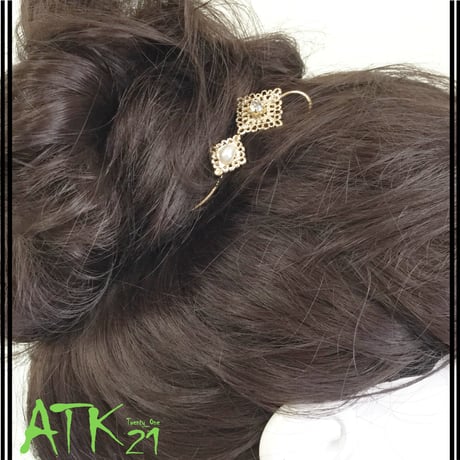 (3点セット)変形スクエア パール ビジュー メタル ゴールド ヘアピンセット 簡単ヘアアレンジ 髪どめ 前髪 レディース ヘアアクセサリー ：HAS180803