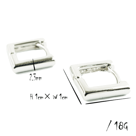 両耳用（2点セット）シンプル スクエア フープピアス リングピアス ブラック シルバー 18G  メンズ レディース ユニセックス アクセサリー：PHB180701