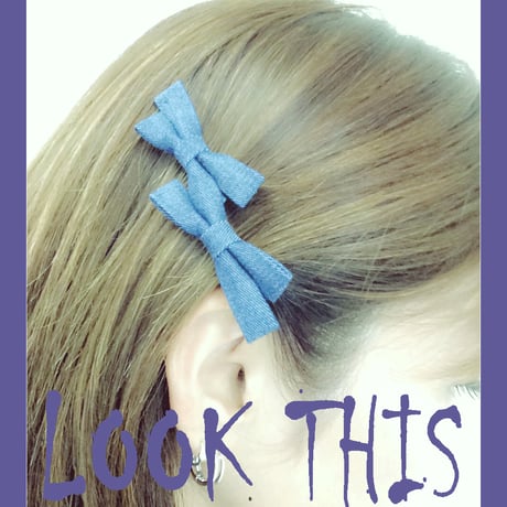 デニム ダブルリボン ガーリー フォーククリップ 前髪 ヘアクリップ ヘアアクセサリー レディース 大人可愛い：HD160503