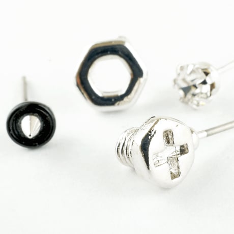 （4点セット）ボルト×ナット×スパイク×ビジュー モチーフ 工具セット スタッド ピアス おもしろ メンズ レディース アクセサリー：PS160203