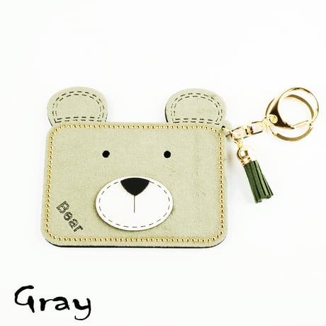 Bear くまちゃん モチーフ スエード パスケース  カードケース カードホルダー ICカード キーホルダー アクセサリー：PC180203