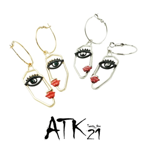 両耳用（2点セット）face フェイスモチーフピアス イヤリング フープピアス 横顔 フェイクピアス おしゃれ 大人アクセ レディース アクセサリー：HPL190901