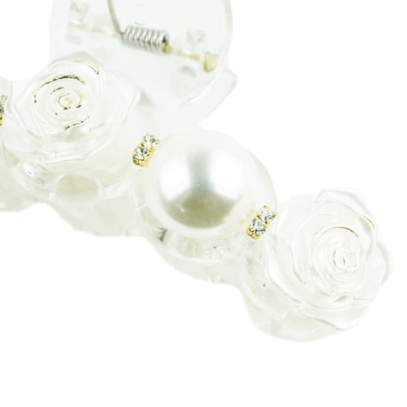 ローズ 薔薇 パール 涼しげ バンスクリップ ヘアクリップ 髪留め 簡単ヘアアレンジ レディース ヘアアクセサリー：HBL180601