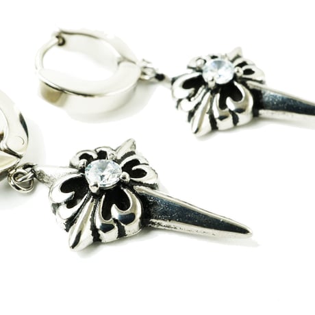 両耳用（2点セット）透かし クロス フープピアス 一粒ジルコニア 18G ステンレスピアス Surgical Steel 316L メンズ：MPS181003