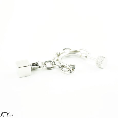 片耳用（1個売り）フープ チェーン スクエアキューブ 16G ステンレスピアス Surgical Steel 316L 軟骨ピアス メンズ レディース ユニセックス アクセサリー：MPS171001