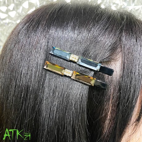 ビーズストーン リボンモチーフ スクエア ヘアピン ヘアクリップ ダッカール 簡単ヘアアレンジ レディース ヘアアクセサリー