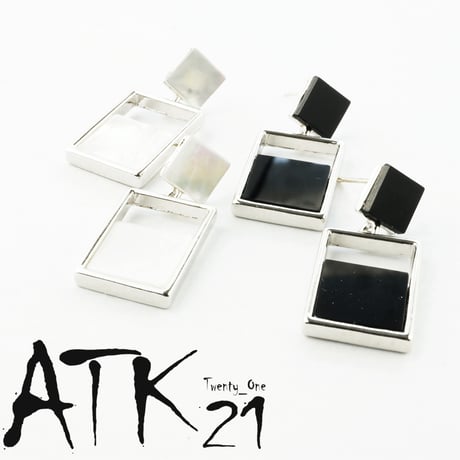 スクエア モノトーン シェル オニキス 揺れる スタッド ピアス オシャレ レディース 大人 アクセサリー：PKM170202