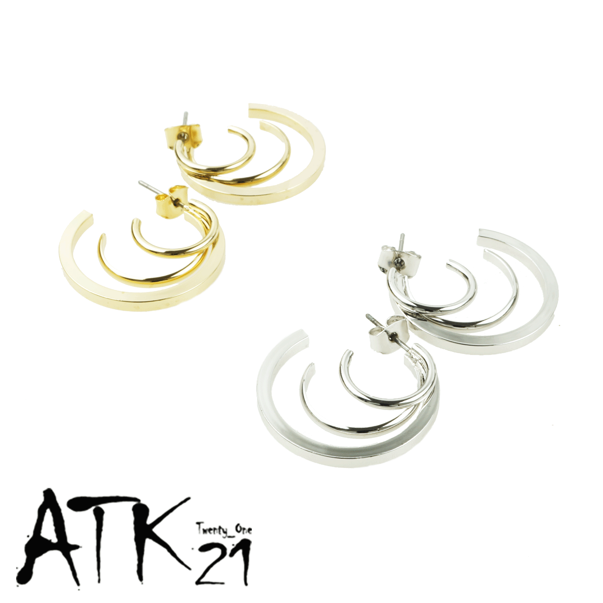 2点セット）3連 フープピアス サークル スタッドピアス おしゃれ 大人