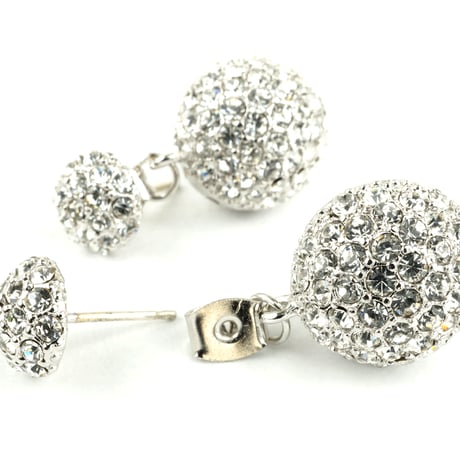 パヴェ ボール バックキャッチ ピアス 2way ゴージャス キュービックジルコニア シルバー ゴールド レディース アクセサリー