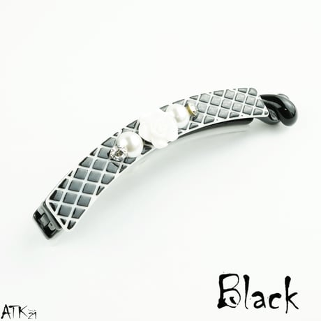 モノトーン チェック black カメリア パール ストーン バナナクリップ ヘアクリップ 簡単ヘアアレンジ レディース ヘアアクセサリー：BNN171001
