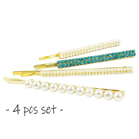 (4点セット)パール パヴェ ビジュー ヘアピン セット 上品 キレイ目 シンプル  簡単ヘアアレンジ 髪どめ 前髪 レディース ヘアアレンジ ヘアアクセサリー