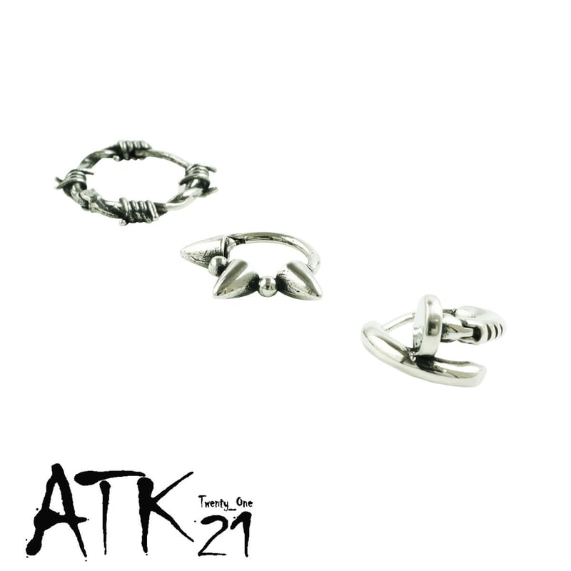 片耳用（1個売り）釘 有刺鉄線 コーン モチーフ リングピアス フープ