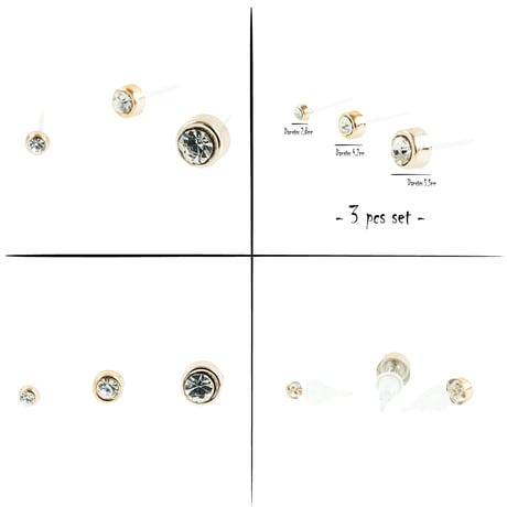 (3点セット）一粒ストーン 樹脂ピアス アレルギーフリー 18G ゴムキャッチ アクリル メンズ レディース ユニセックス アクセサリー：RP190101