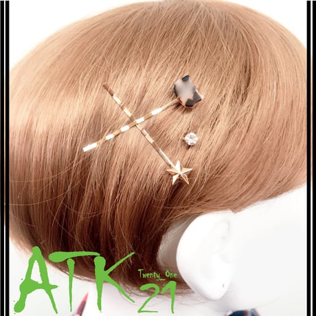 (3本セット)マーブル ネコ 猫 ねこ スター ビジュー ゴールド ヘアピンセット 髪どめ 前髪 レディース ヘアアクセサリー ：HA170801
