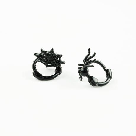 両耳用（2個セット）蜘蛛 蜘蛛の巣 クモ クモの巣 モチーフ ミニフープピアス 18G シルバー ブラック シンプル メンズ レディース ユニセックス アクセサリー：HPB170702
