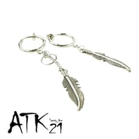 両耳用（2点セット）フェザー リーフ アシンメトリー フープ フェイクピアス ノンホール パイプイヤリング メンズ レディース ユニセックス アクセサリー：FP190701