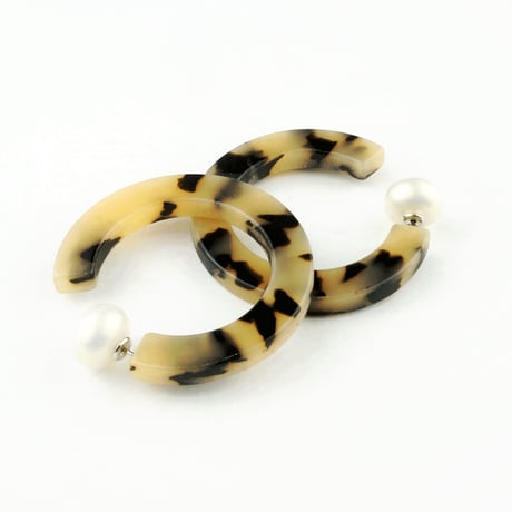 べっ甲 フープ スタッド 2way ピアス パール バックキャッチ きれいめ レトロ レディース アクセサリー：PBK170201
