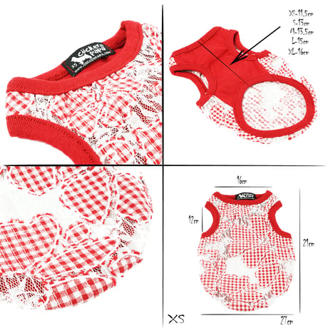 ギンガムチェック 透かしフラワー レース ペットドックウェア 愛犬 犬用服 犬用ウェア 涼しい 夏ウェアDog Ware お散歩グッズ：DW190501