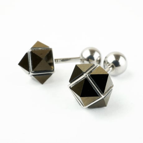 両耳用（2個セット） ピラミッド スクエア モチーフ バーベルピアス メンズ レディース ステンレス Surgical Steel316L ブラックシルバー  アクセサリー：MP160206