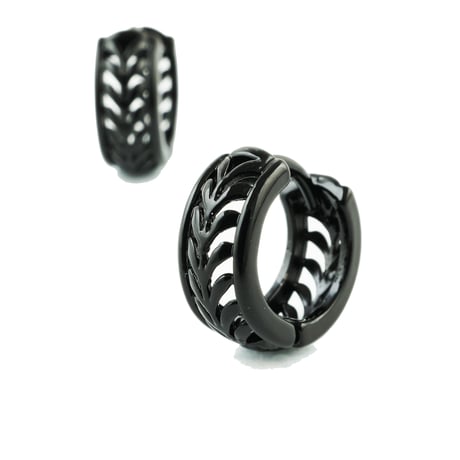 両耳用（2個セット）リーフモチーフ フープピアス リングピアス 18G シルバー ブラック シンプル 上品  メンズ レディース ユニセックス アクセサリー：HPB180401S
