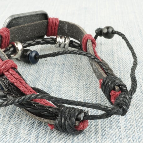 3連レザーコードブレスレット ☮♡LOVE ピースマーク リーフ ハート プレート付 ペアブレスレット メンズ レディース アクセサリー：MB160304
