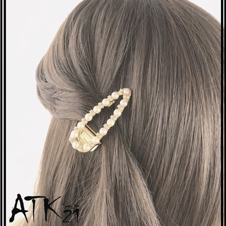 オープン オーバル パール ラインストーン ヘアクリップ 髪留め 前髪 サイド留め 簡単ヘアアレンジ 大人可愛い レディース ヘアアクセサリー：HD190202