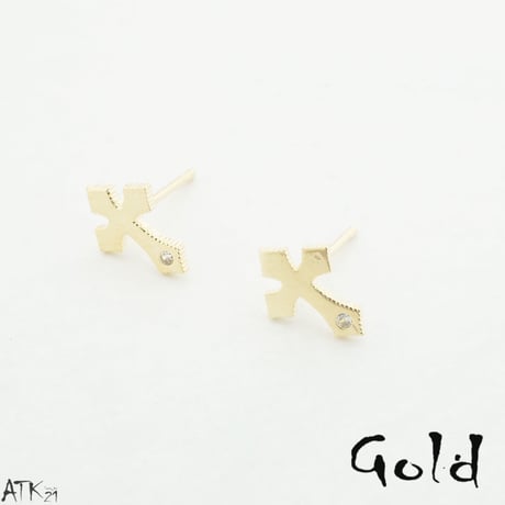 (7個セット）クロスモチーフ 十字架 一粒ストーン シルバー ゴールド セットピアス  スタッドピアス レディース アクセサリー：PSS170808