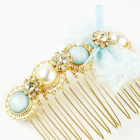 レース リボン パール ビジュー ヘア コーム レディース ヘアアクセサリー ヘアアレンジ:HKM160201