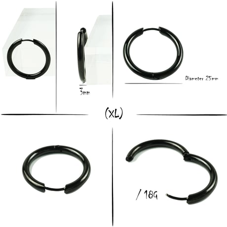 片耳用（1個売り）Black リングピアス フープピアス シンプル 18G ステンレスピアス Surgical Steel 316L メンズ レディース ユニセックス アクセサリー：HPS191202