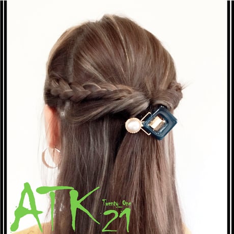 スクエア べっ甲 マーブル パール ゴールドプレート ヘアクリップ 簡単ヘアアレンジ ダッカール レディース ヘアアクセサリー：HD170602