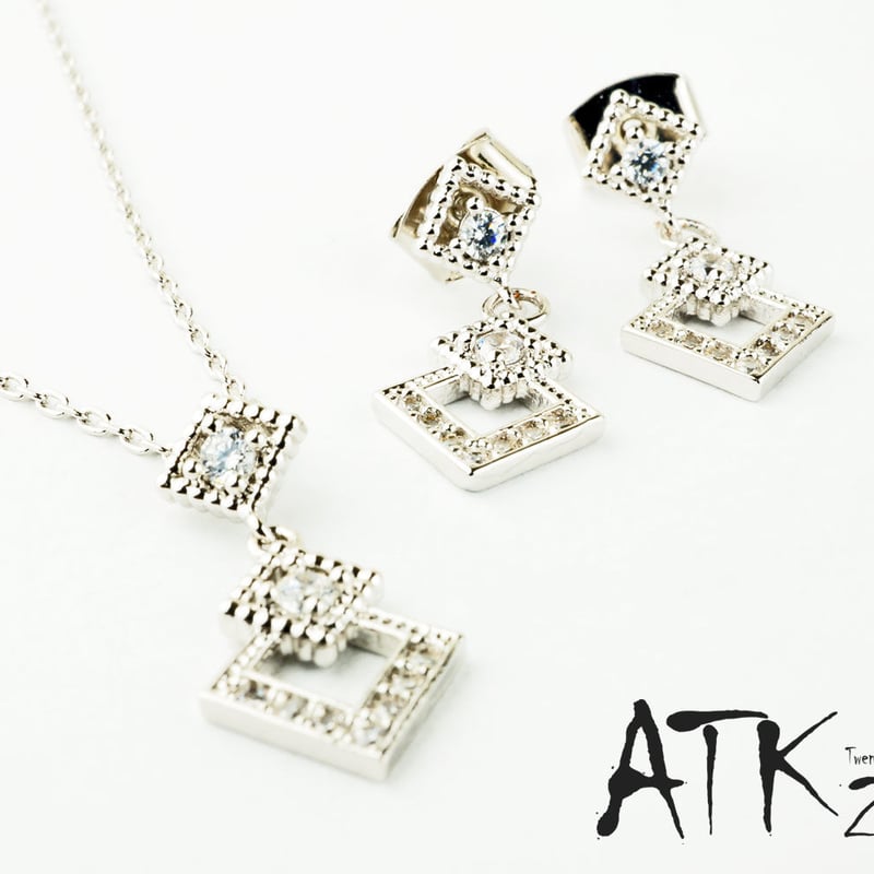 ピアス ネックレス2点 セット BOX付ラッピング無料)スクエア ピアス ネックレス2点 セット BOX付ラッピング無料)スクエア