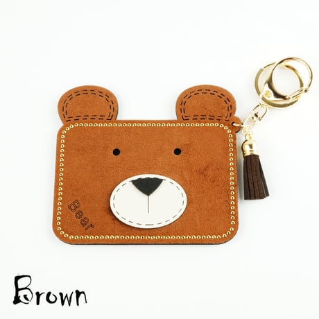 Bear くまちゃん モチーフ スエード パスケース  カードケース カードホルダー ICカード キーホルダー アクセサリー：PC180203