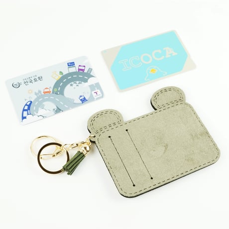 Bear くまちゃん モチーフ スエード パスケース  カードケース カードホルダー ICカード キーホルダー アクセサリー：PC180203