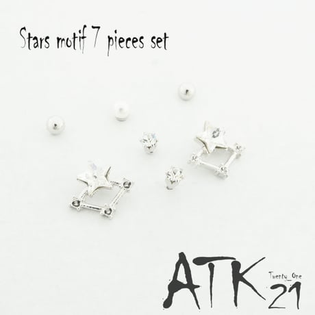 (7個セット）スターモチーフ 星座 パール 一粒ストーン シルバー ゴールド セットピアス  スタッドピアス レディース アクセサリー：PSS170807