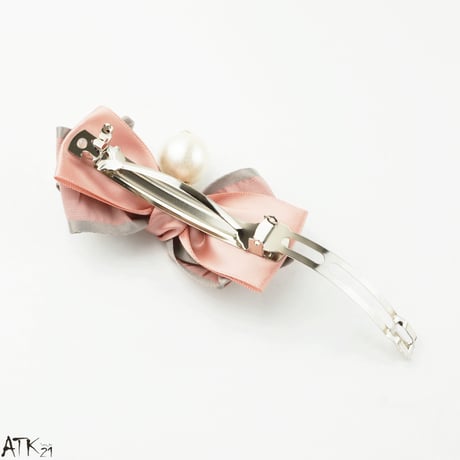 リボン コットンパール バイカラー 上品 リッチ 可愛い バレッタ ヘアクリップ 髪留め 簡単ヘアアレンジ レディース ヘアアクセサリー：HBR170801