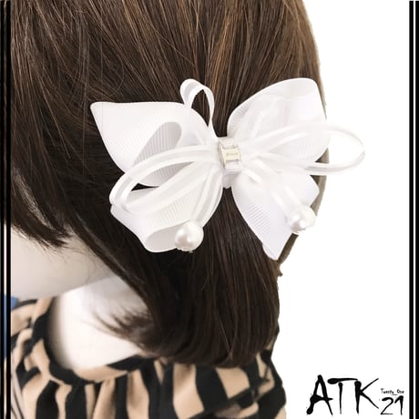 (2点セット） 真っ白なリボン White ホワイトヘアゴム ツインテール ヘアポニー 卒業式 入学式 発表会 七五三 結婚式 パーティ 子供 キッズ ヘアアクセサリー：HGK190301
