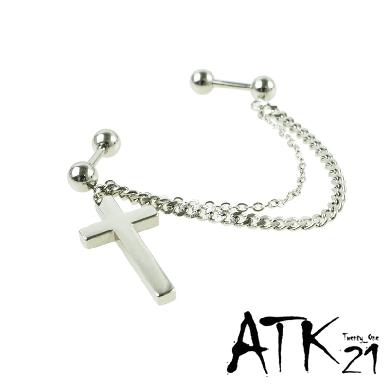 片耳用（1個売り）2ホール ダブルホールバーベルピアス チェーン