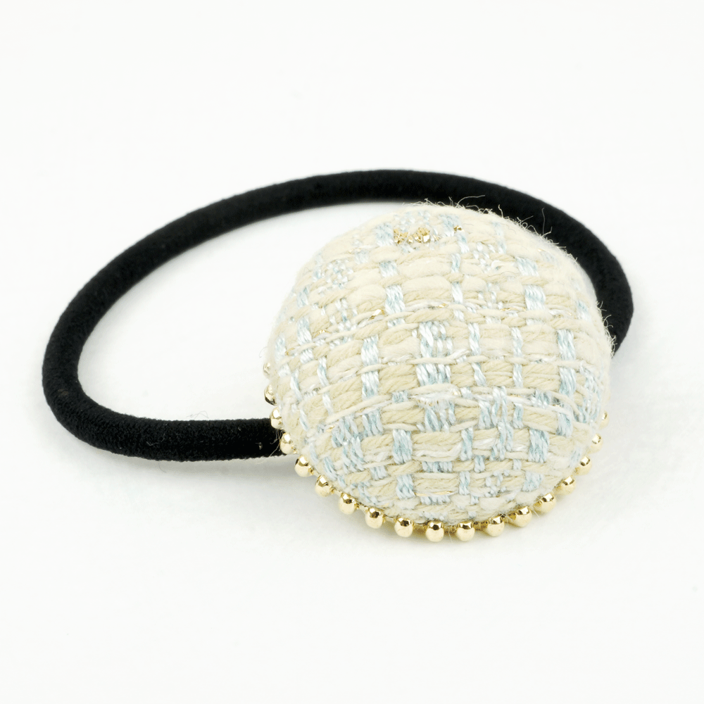 ツイード柄 サークル型 くるみボタン シンプル ヘアポニー ヘア  