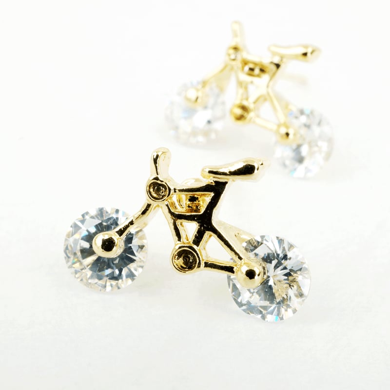 キラキラ ライトストーン 可愛い自転車モチーフピアス シルバー
