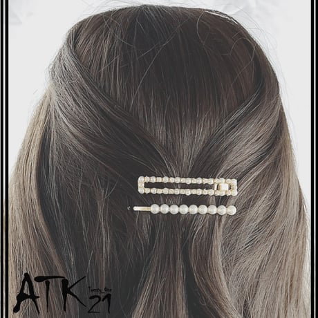 （2点セット）オープン スクエア パール ラインストーン ヘアクリップ ヘアピン 髪留め 前髪 サイド留め 簡単ヘアアレンジ 大人レディ レディース ヘアアクセサリー：HD190203