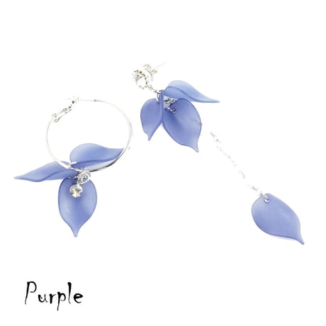 花びら フラワーモチーフ ピアス アシンメトリーピアス スタッドピアス セミマット 透ける リーフ レディース アクセサリー：PAS180301