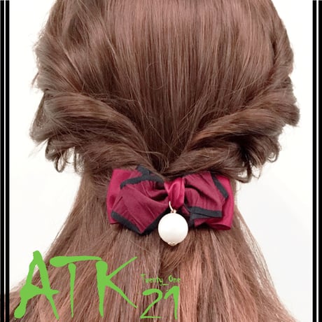 リボン コットンパール バイカラー 上品 リッチ 可愛い バレッタ ヘアクリップ 髪留め 簡単ヘアアレンジ レディース ヘアアクセサリー：HBR170801