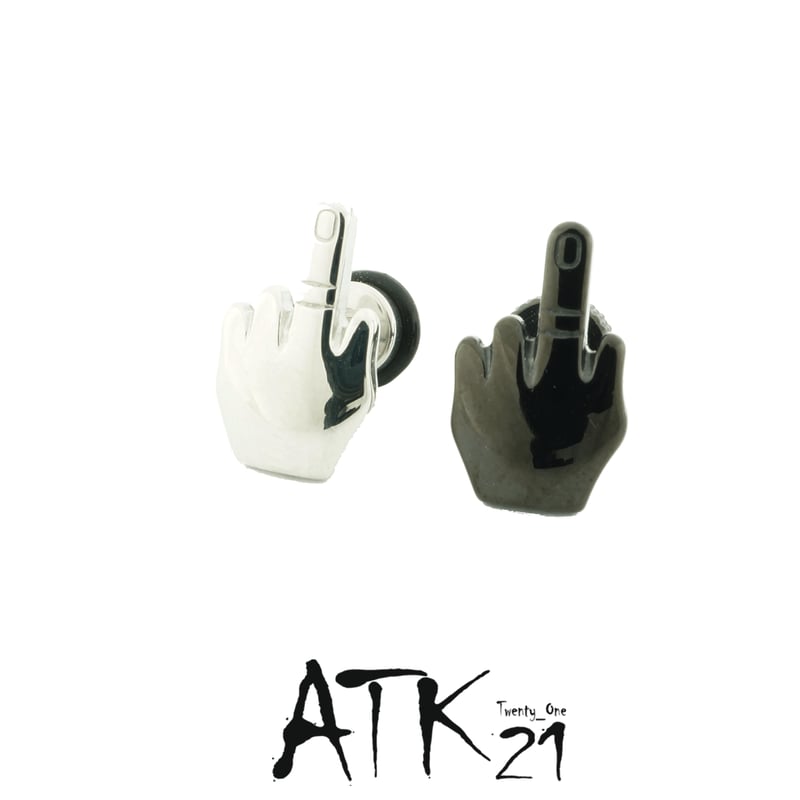 両耳用（2点セット）fuck ファックサイン 16G ステンレスピアス