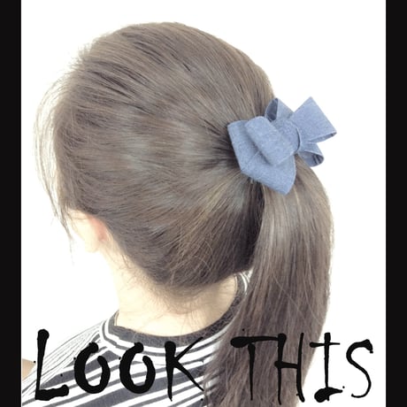 デニム ガーリー リボン ヘアゴム ヘアポニー ヘアアレンジ ヘアアクセサリー レディース おしゃれ：HG160504