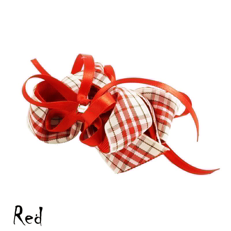 2点セット） チェック柄 リボン ヘアゴム ツインテール キッズ