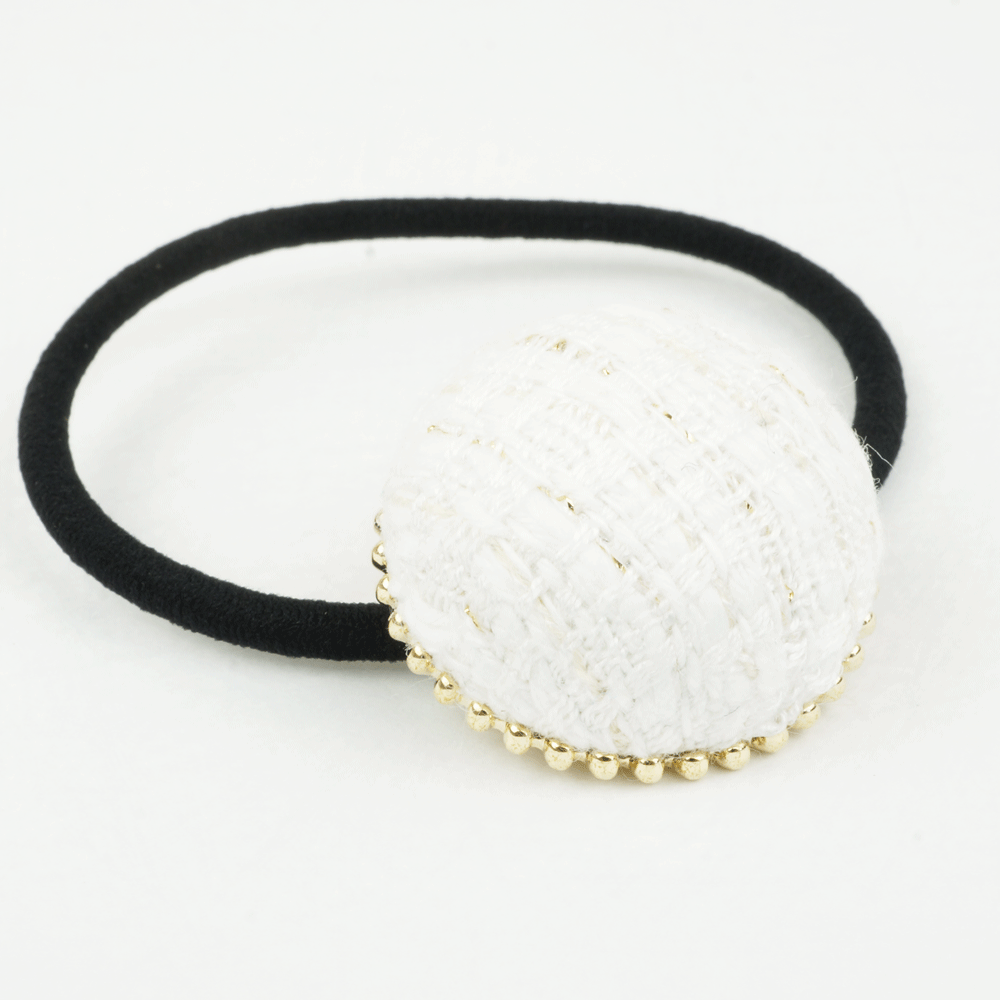 ツイード柄 サークル型 くるみボタン シンプル ヘアポニー ヘア  