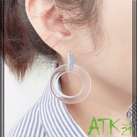 クリア サークル 春 夏 スタッド ピアス 上品 大人アクセ レディース アクセサリー：PL180301