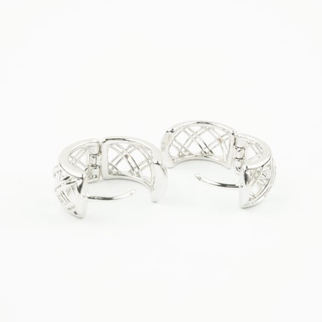 両耳用（2個セット）透かし メッシュ  フープピアス 18G シルバー ブラック シンプル 上品  レディース アクセサリー：HPB170505