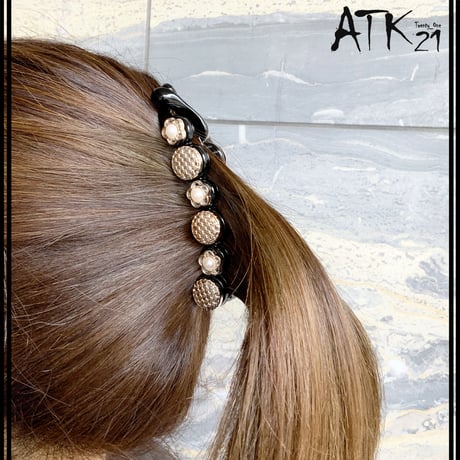 アンティークボタン レトロ  バナナクリップ クリアタイプ  髪留め しっかり留まる レディース 簡単ヘアアレンジ ヘアアクセサリー